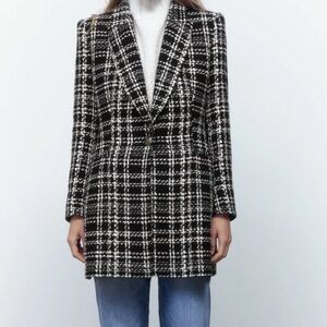 Zara Black & White Plaid Blazer Jacket